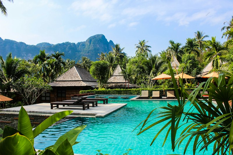Waterfront resort pool and hospitality